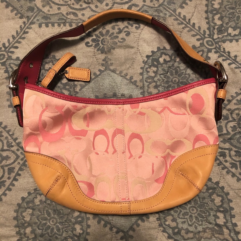 Coach pink hobo with signature pattern